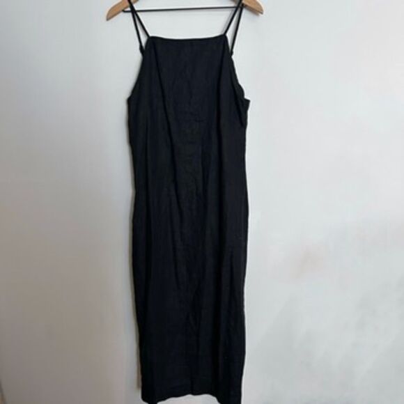 Madewell 100% Linen Black Midi Dress Size 12 - Picture 1 of 10